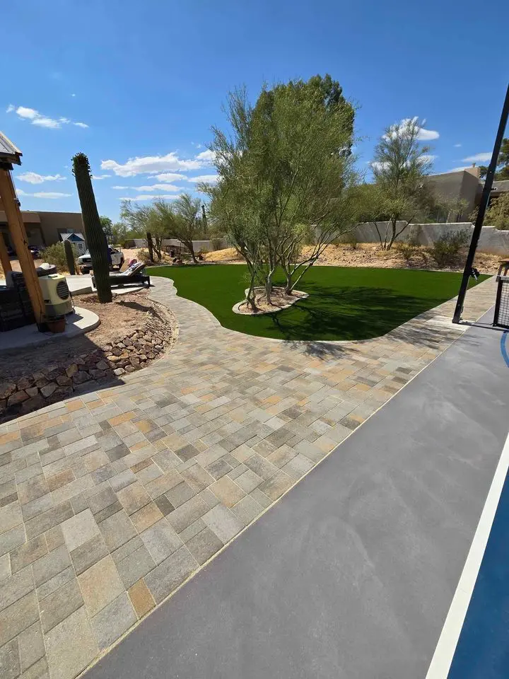 natural stone paver installation completed at a home in glendale by Saguaro Turf and Green